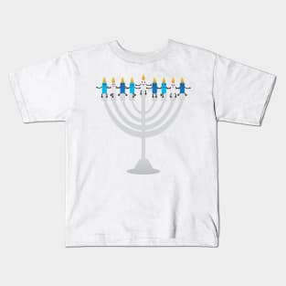 Funny Hanukkah illustration, Cute candles characters sitting on Hanukkah menorah Kids T-Shirt